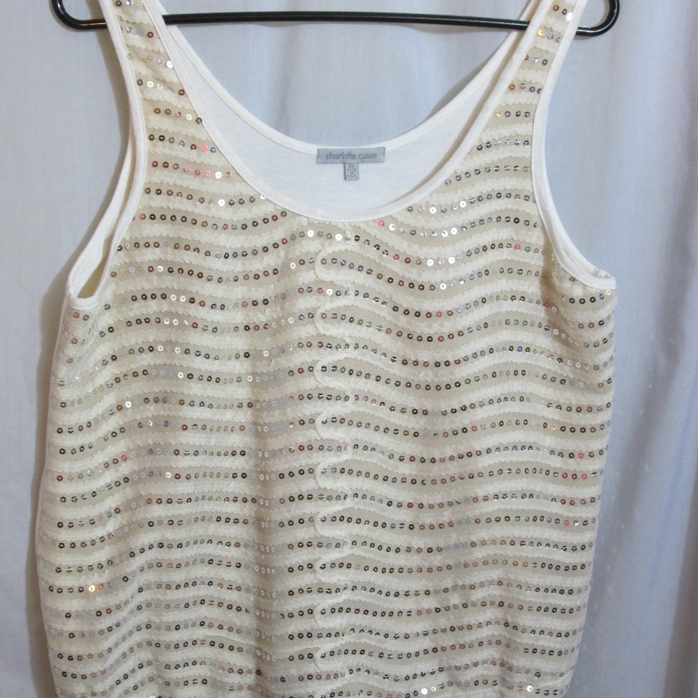 charlotte russe Cream Silver Sequin Tank XL